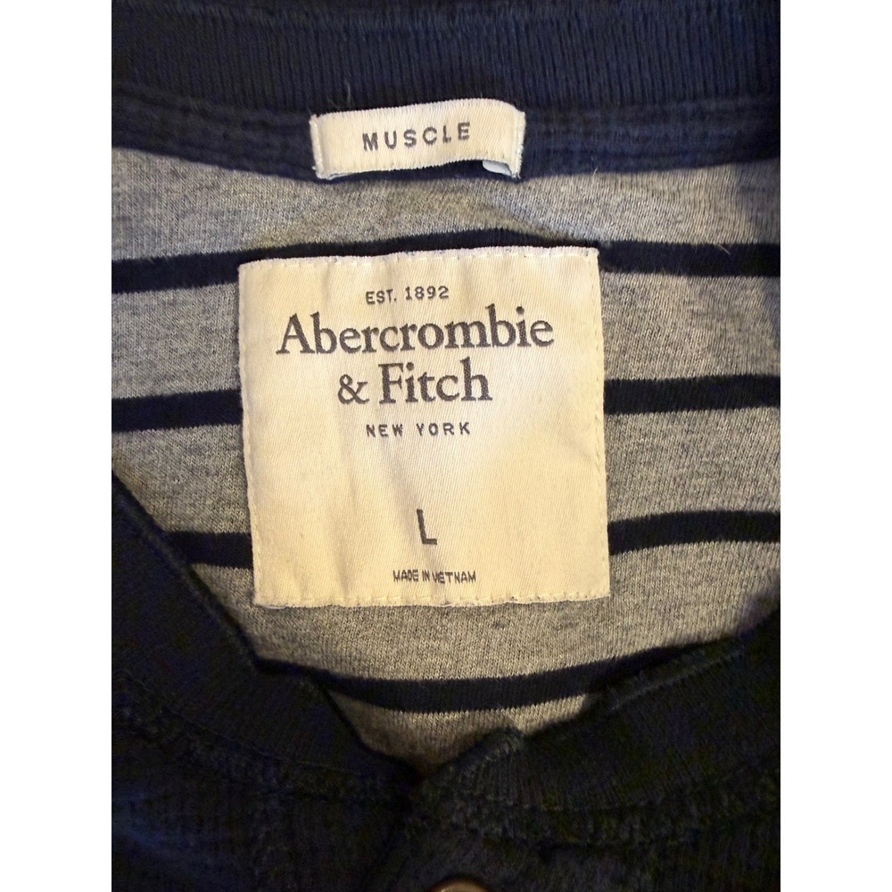 Abercrombie & Fitch Mens Henley Navy Blue Large Muscle Fit Waffle Knit Thermal - Picture 3 of 6